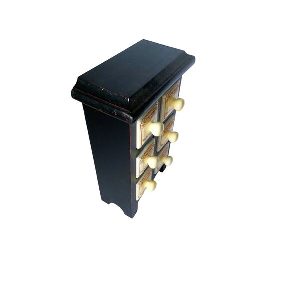 Vintage Wine Theme French Apothecary Spice Rack Wooden Box 6 Porcelain Drawers - Picture 5 of 6